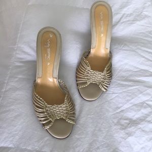Via Spiga nude and gold staple sandals